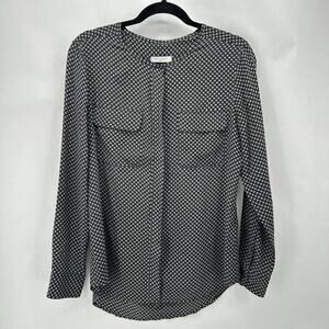 Equipment Lynn Blouse Size S Geometric Print Black Grey Silk Button ASO Scandal